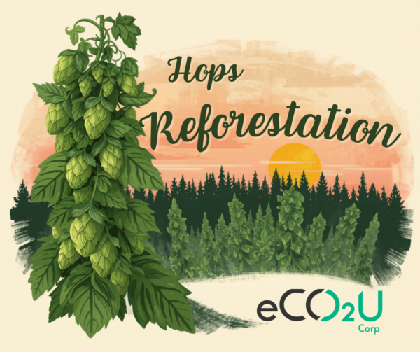Carbon offset reforestation using hops reforestation to support carbon sequestration in a credible reforestation project.